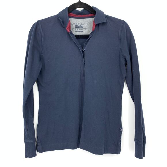 SLAM Long Sleeve Collared Polo Shirt Mens Size Small Navy Blue Cotton Blend